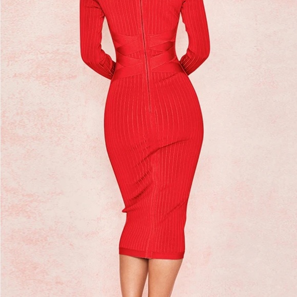 Red Long sleeve Bandage Dress! The fit is incredible! Size Medium. - Picture 9 of 9